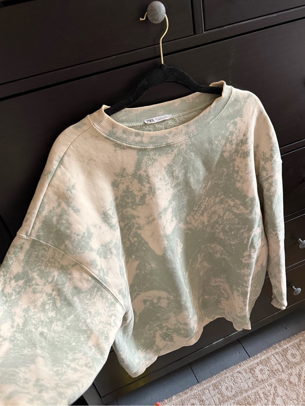Zara Sage and Cream Washed Oversize Crewneck Sweatshirt